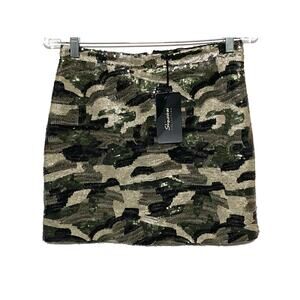 Shinestar Sequin Camo Green Mini Skirt Sz M Bling Sparkle Y2K Fairy Grunge NWT